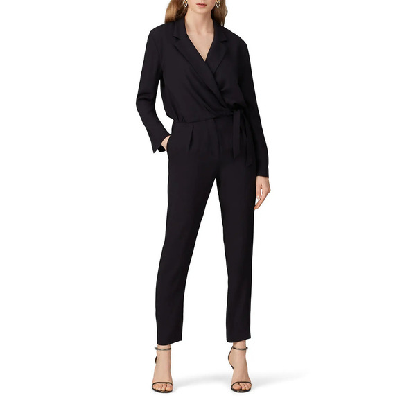 IRO Chacha Tuxedo Jumpsuit Long Sleeve Notch Collar Wrap Black Size 4 - Picture 1 of 15